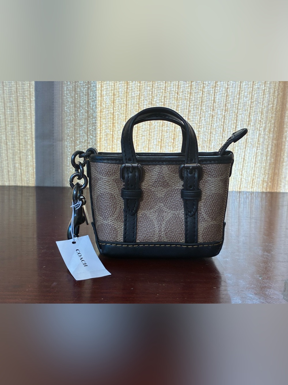 Coach Brown Signature Mini Tote Keychain NWT